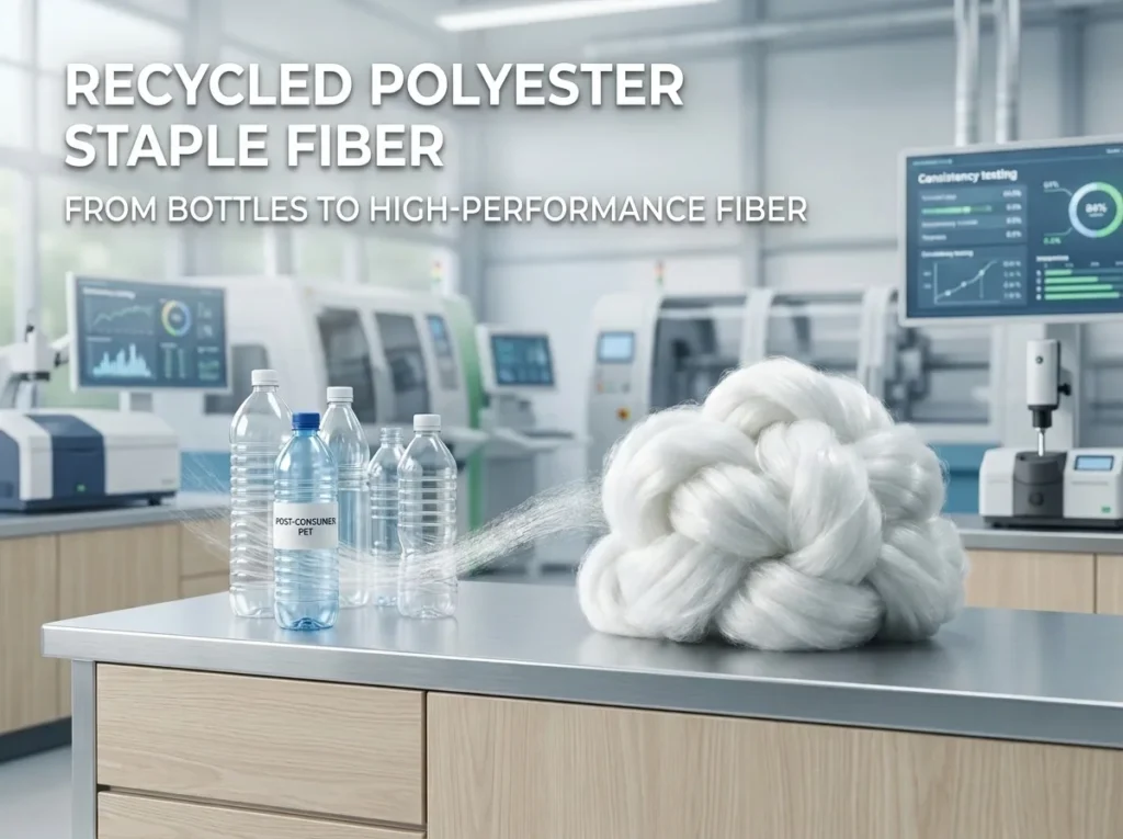 Recycled PET bottles processed into recycled polyester staple fiber