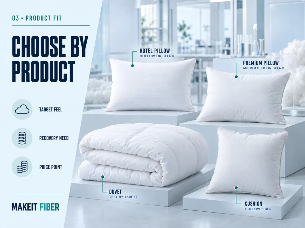 Hollow fiber and microfiber filling options for hotel pillows, premium pillows, duvets, and cushions
