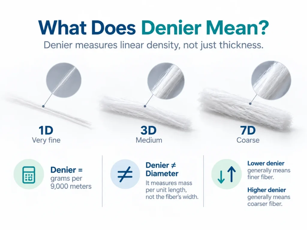 Polyester staple fiber denier explained with 1D, 3D and 7D fiber comparison